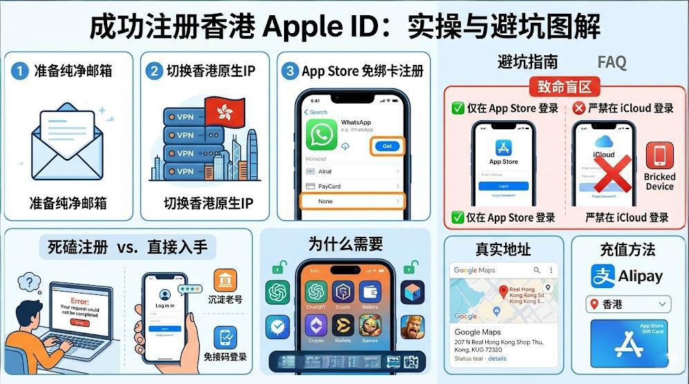 2026最新实操：免绑卡注册香港Apple ID，绕过风控报错的3个核心细节